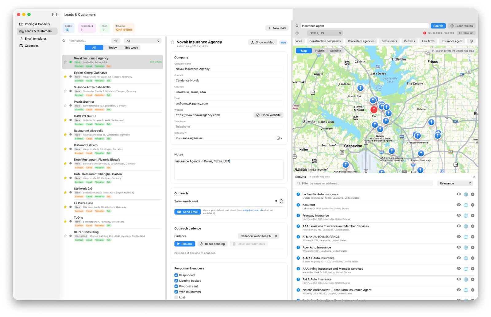 Leads & Kunden mit integrierter Kartensuche